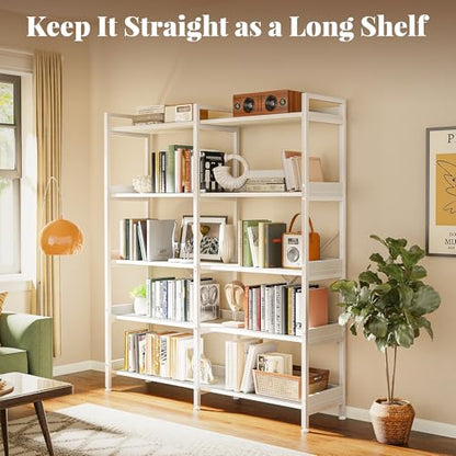 Huuger 5 Tier Bookshelf with 10 Open Shelves and Raised Baffle, White - color: White, size: 5 Tier