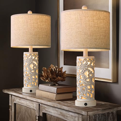 OYEARS 22'' Table Lamp Set of 2 for Living Room,Farmhouse Lamp for Bedroom - color: Farmhouse White