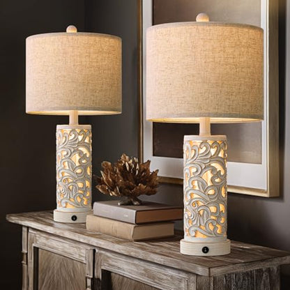 OYEARS 22'' Table Lamp Set of 2 for Living Room,Farmhouse Lamp for Bedroom - color: Farmhouse White