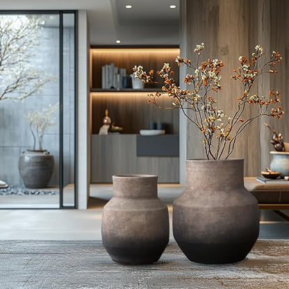 LuxenHome Round Ceramic Flower Vase, 13 Inch Brown Terracotta Vases - color: Brown Round C