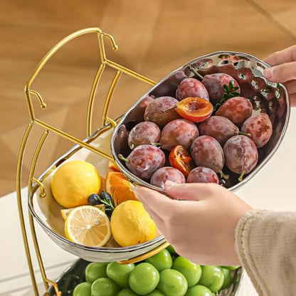 XUDREZ 2 Tier Fruit Bowl with Metal Stand, Ceramic, Gold - color: Gold, 2 Tier