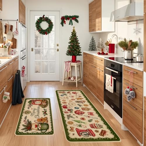Baccessor Christmas Kitchen Rugs Set of 2 Gingerbread 17x29 and 17x47 Inch - color: Gingerbread Man