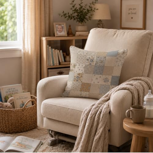 French Country Blue Floral Patchwork Throw Pillow Cover 18x18 - color: Blue