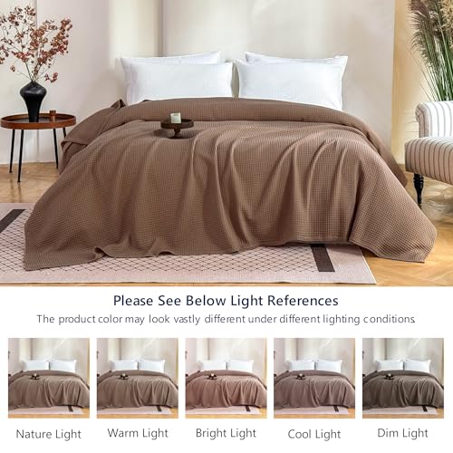 Simple&Opulence 100% Cotton Waffle Weave Throw Blanket 40"x50", Light Brown - color: Light Brown, size: Small(40"x50")