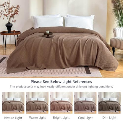 Simple&Opulence 100% Cotton Waffle Weave Throw Blanket 40"x50", Light Brown - color: Light Brown, size: Small(40"x50")