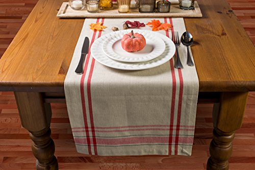 DII French Stripe Dining Table Collection Farmhouse Style Table Runner, 14x108 Inches, Taupe/Red - color: Taupe/Red, size: 14x108 Inches (Pack of 1)