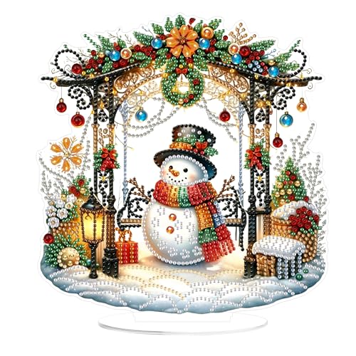 Yunzlly Stand Up Diamond Art Painting Kit, Desktop Gem Painting Ornament Kit for Adults, Tabletop Acrylic Diamond Board Painting (Snowman) - color: Snowman
