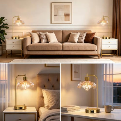 Glass Table Lamps Set of 2, Champagne Dimmable Bedside Lamps for Bedroom - color: Gold&‎Champagne-2