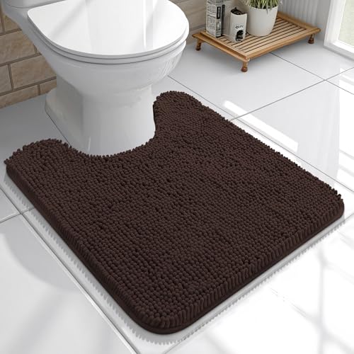 OLANLY Toilet Rugs U-Shaped 20x20, Soft Absorbent Chenille Contour Rugs - color: Brown, size: 20" X 20" Contour Rug