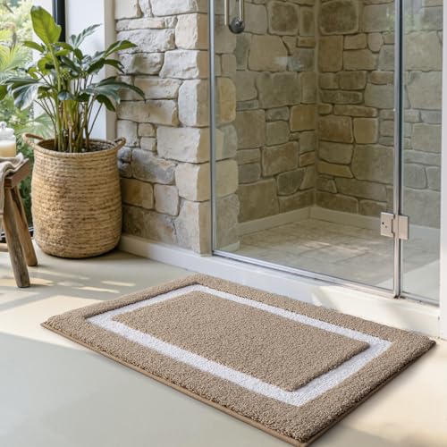 LUMI Bathroom Rug, Non Slip Absorbent Bath Mat, Khaki, 16"x24" - color: Khaki, size: 16"x24"