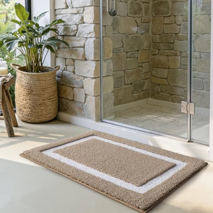 LUMI Bathroom Rug, Non Slip Absorbent Bath Mat, Khaki, 16"x24" - color: Khaki, size: 16"x24"