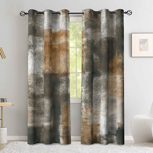 Tan Abstract Curtains for Living Room Bedroom, 42W x 63L, 2 Panels - color: Tan, size: 42"W x 63"L (Pack of 2)