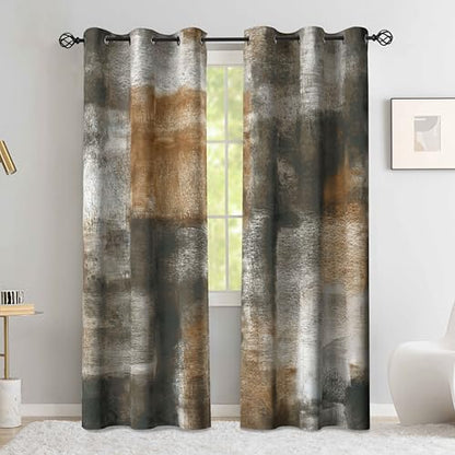Tan Abstract Curtains for Living Room Bedroom, 42W x 63L, 2 Panels - color: Tan, size: 42"W x 63"L (Pack of 2)