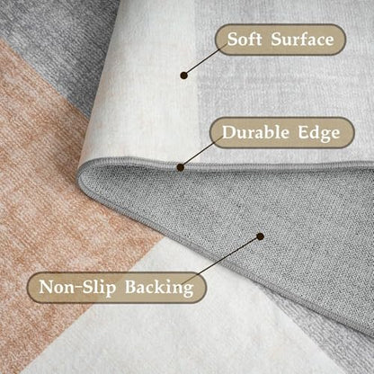 HOMFINE Washable Modern Area Rug - Geometry Style 4x6 Rugs for Living Room, Bedroom, Machine Washable Rug Soft Non Slip Non Shedding Area Rug - Grey Brown, 4'x6' - color: Grey/Brown, size: 4'x 6'(Rectangular)