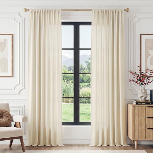 FMFUNCTEX Cream Sheer Curtains, 54 Inch, Rod Pocket, 2 Panels for Bedroom - color: Butter Cream, size: 52"W x 54"L (Pack of 2)