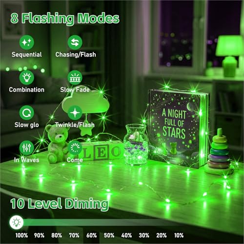 8 Pack Rechargeable LED Fairy Lights 7Ft 20LED Battery Operated - color: Green