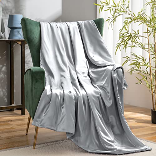 Vonty Silver Grey Satin Throw Blanket 60x80In, Cooling Silky Wrinkle-Free - color: Silver Grey, size: 60" x 80"