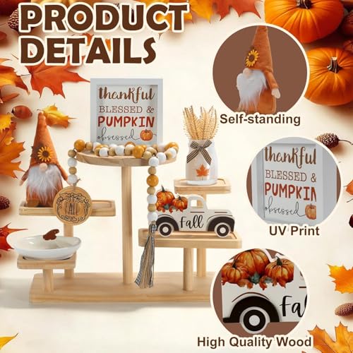 Fall Decorations for Home 6PCS Fall Thanksgiving Tiered Tray Decor Set - color: Thanksgiving