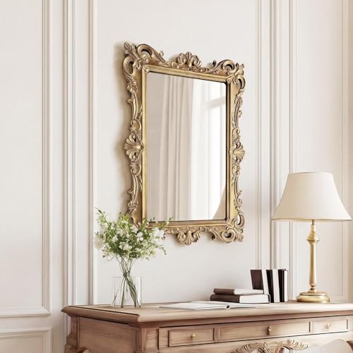 Vintage Rectangular Wall Mirror, Baroque Carved Frame, 22 x 16 - color: Rectangular