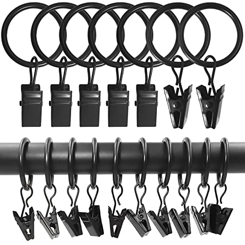 LLPJS Curtain Rings with Clips, 1 inch ID, 100 Pack, Black - color: Black, size: 1" I D Set of 100