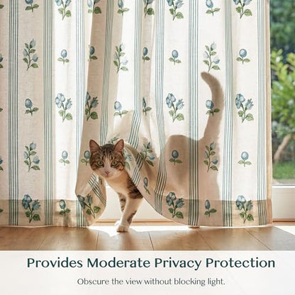 Pinch Pleat Linen Blend Curtains Blue Stripe Floral, 40"W x 90 Inches Long - color: Blue Stirpe, size: 40"W x 90"L (Pack of 2)