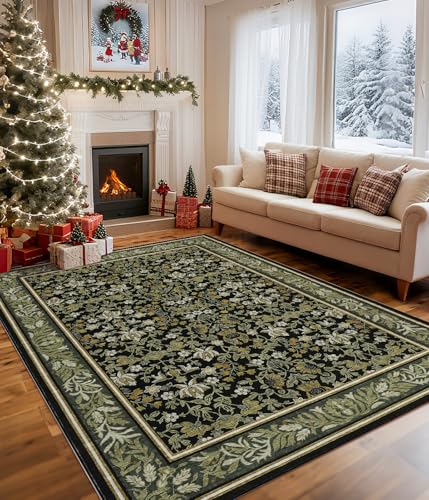 GarveeHome Washable Christmas 6x9 Rugs for Living Room Bedroom, Green Black - color: Green Black, size: 6' x 9' (Rectangular)