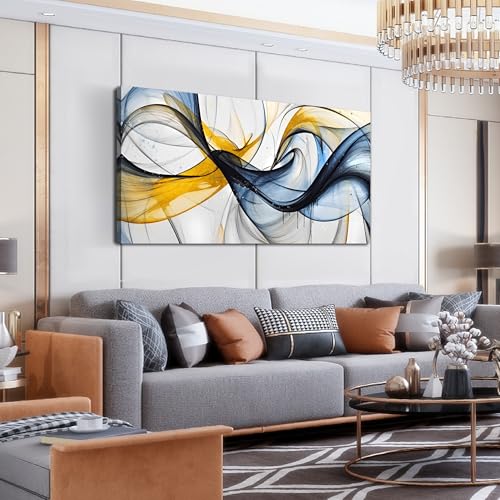 Modern Wall Art for Living Room - Abstract Wall Art for Bedroom Decor Ready to Hang Size 24" x 48" - color: Blue Yellow, size: 48"L x 24"W