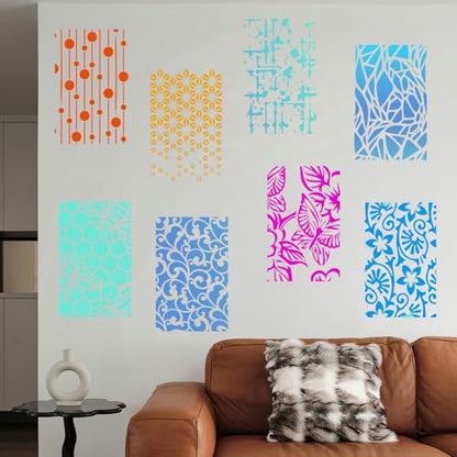 Yazhiji 8PCS Geometric Stencils for Painting, Reusable Large Size Geometric Painting Stencils Abstract Layering Stencil for Painting on Wood Canvas Furniture Wall Floor Decor Drawing DIY Art Supplies - style: Geometric-2