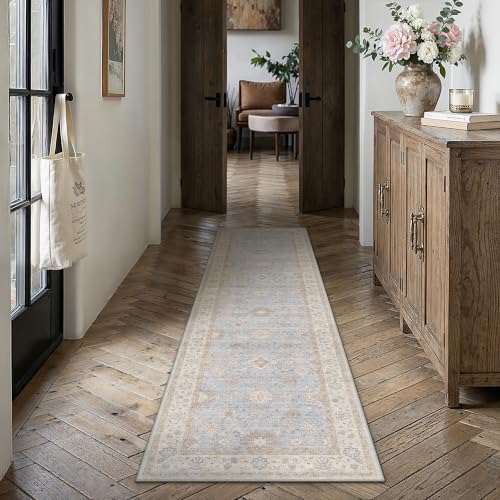 2x8 Blue Runner Rug for Hallway Vintage Netural Washable Carpet - color: Blue, size: 2' x 8' (Runner)