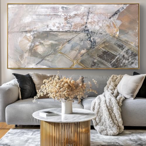 Wall Art Abstract Canvas Painting Gray 30"x60" with Framed - color: Abstract10, size: 60"L x 30"W