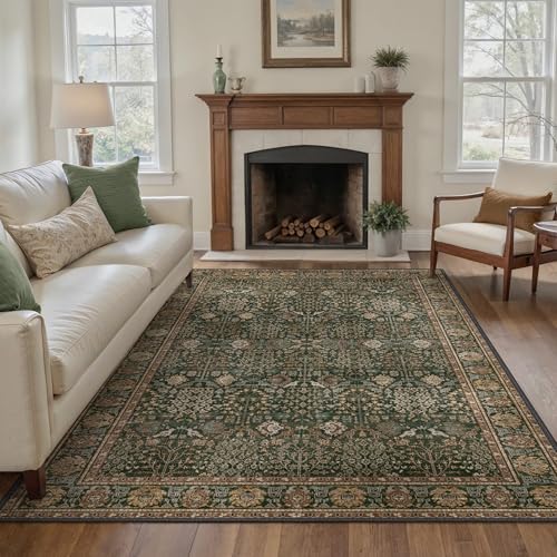 Bavni 5x7 Washable Area Rug for Living Room, Non Slip, Dark Green Brown - color: Dark Green Brown, size: 5' x 7' (Rectangular)