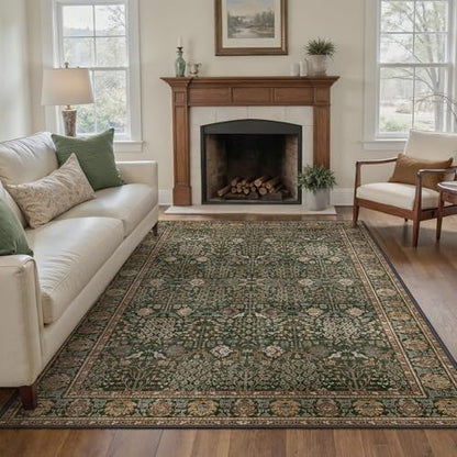 Bavni 5x7 Washable Area Rug for Living Room, Non Slip, Dark Green Brown - color: Dark Green Brown, size: 5' x 7' (Rectangular)