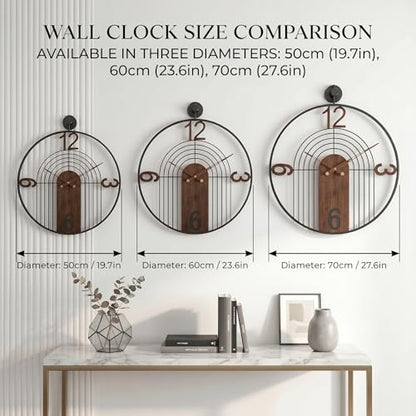 Modern Large Walnut Dial Wall Clock, Wood Metal Frame Silent Non Ticking Wall Clocks Decoration for Living Room, Bedroom, Kitchen, Study, Handmade Home Decor Present Idea, 22 Inch - size: 1.Large(22 in)