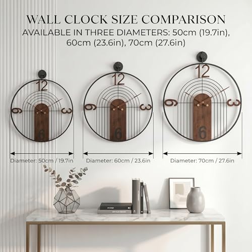 Modern Large Walnut Dial Wall Clock, Wood Metal Frame Silent Non Ticking Wall Clocks Decoration for Living Room, Bedroom, Kitchen, Study, Handmade Home Decor Present Idea, 29.5 Inch - size: 3.XX-L(29.5 in)