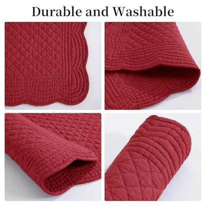 HOMBYS Quilted Placemats Set of 6 Washable-13x18 inches Rectangular Placemats for Kitchen Table-100% Cotton fabric cover and 100% polyester fiber filling Rectangular Table Mats-Cotton (18"x13", Red) - color: Red