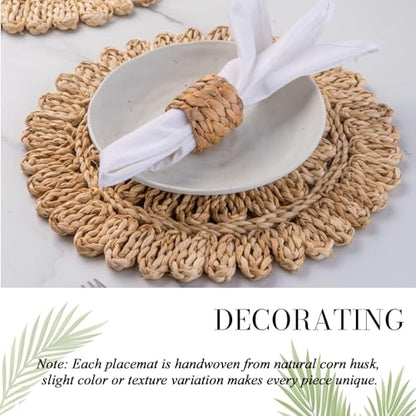 13.8" Set of 10 Round Woven Corn Husk Placemats by Laquedecraft - size: Set of 10 (Dia 13.8)