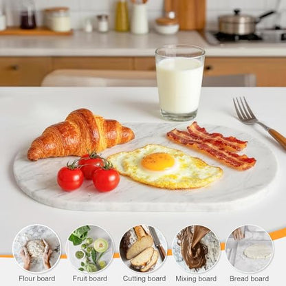 16.5-inch × 9.8-inch Double-Sided White Marble Oval Cutting Board