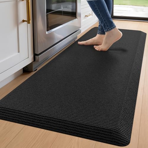 DEXI Anti Fatigue Kitchen Mat Cushioned, 20x60 Waterproof Runner Rug Black - color: Black, size: 60"L x 20"W x 0.9"Th