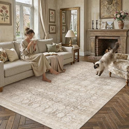Beige 5x7 Area Rug Neutral Distressed Carpet - color: Accent | Beige, size: 5' x 7' (Rectangular)