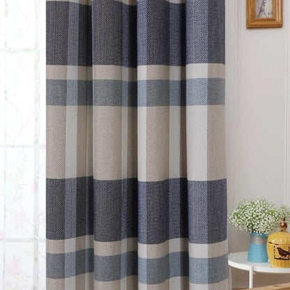 always4u 100% Blackout Plaid Curtains for Bedroom Living Room Woolen Look Black Tartan Grommet Thermal 2 Panels 45 * 95 Blue White - color: Blue White, size: 45"W x 95"L (Pack of 2)
