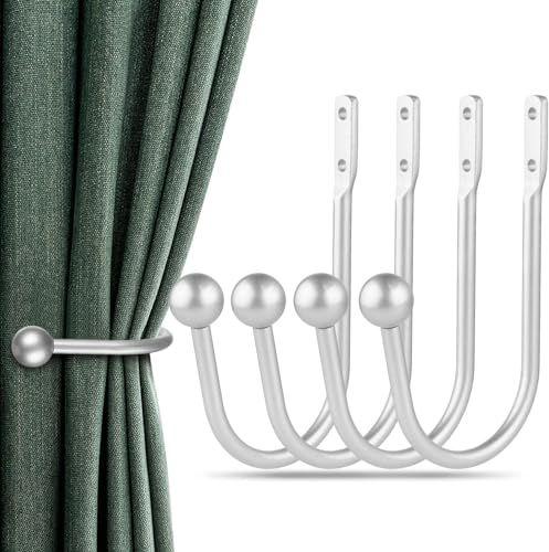 Curtain Holdbacks, 4pcs Curtains Holder Wall Mounted Drapery Tiebacks Retro Window Hook for Home Decor - color: 4pcs-silver