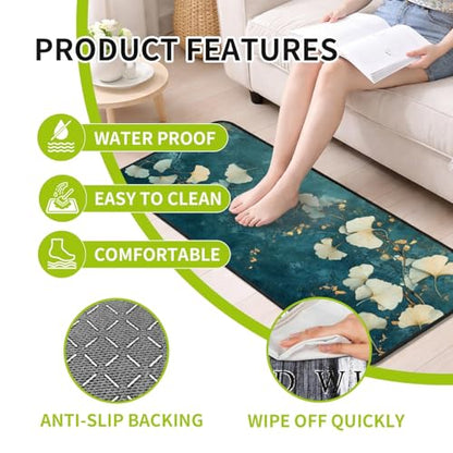 Classic Kitchen Mats for Floor, 2-Piece Non-Slip Kitchen Rugs - color: Ginkgo Leaf