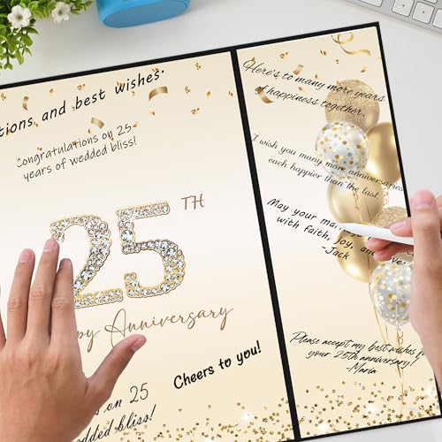 DARUNAXY Black Gold Happy 25th Anniversary Alternative Signature Guest Book - color: Black Gold 25th Anniversary