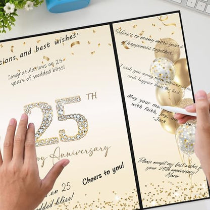 DARUNAXY Black Gold Happy 25th Anniversary Alternative Signature Guest Book - color: Black Gold 25th Anniversary