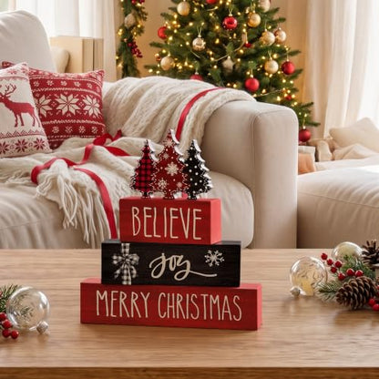 Smile 4 Pcs Merry Christmas Signs, Wooden Tabletop Decor - style: Christmas Tree