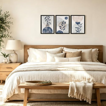 HCJWCXD Boho Navy blue plant Wall Art Canvas Prints, Set of 3, 12x16 in - color: Black Framed Navy Blue, size: 12x16 Inches