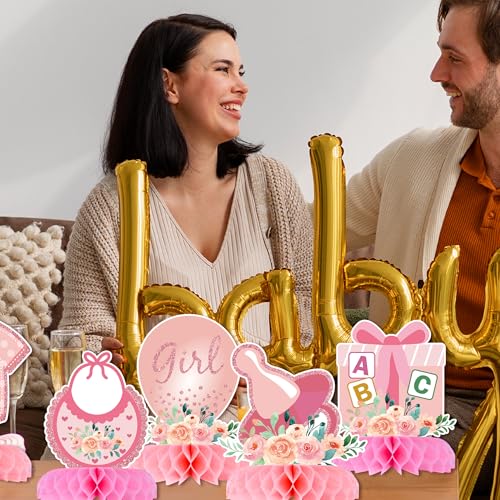12 Pcs Baby Shower Decorations for Girl Glitter Pink Honeycomb Centerpieces - style: baby shower