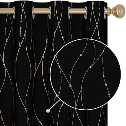 Deconovo Black Out Curtains 63 Inch Long, Curtains for Living Room Bedroom - color: Black/Dots and Line, size: 52"W x 63"L (Pack of 2)