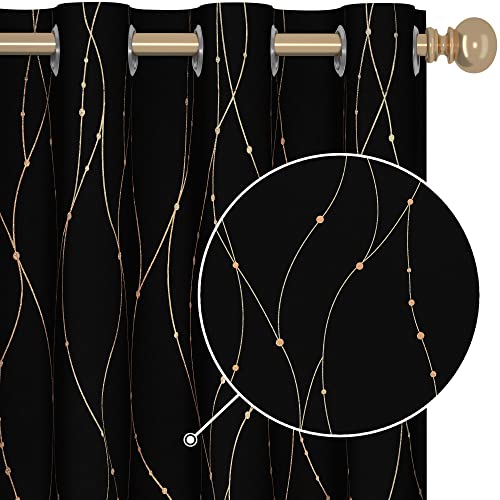 Deconovo Black Out Curtains 84 Inch Long, Curtains for Living Room Bedroom - color: Black/Dots and Line, size: 52"W x 84"L (Pack of 2)