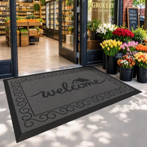 LUMI Outside Welcome Door Mat 32x47, Non-Slip Heavy Duty Dirt Trapper, Grey - color: Grey Welcome Home, size: 32"x47"